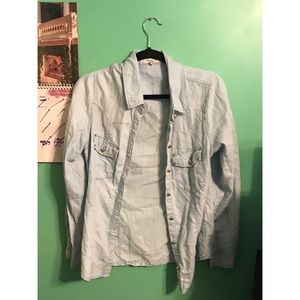 Chambray light blue button down shirt